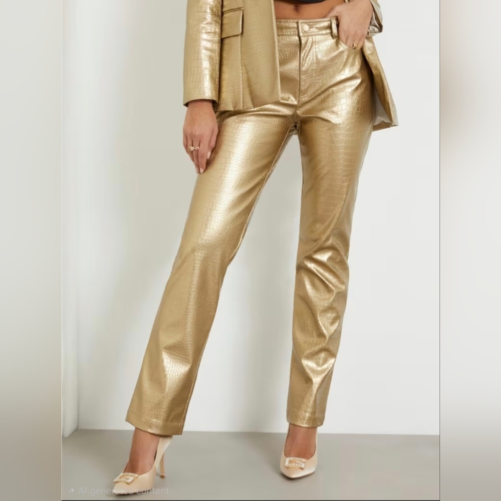 Guess Gold "Ambra" Crocodile Print Faux Leather Pants- SZ L